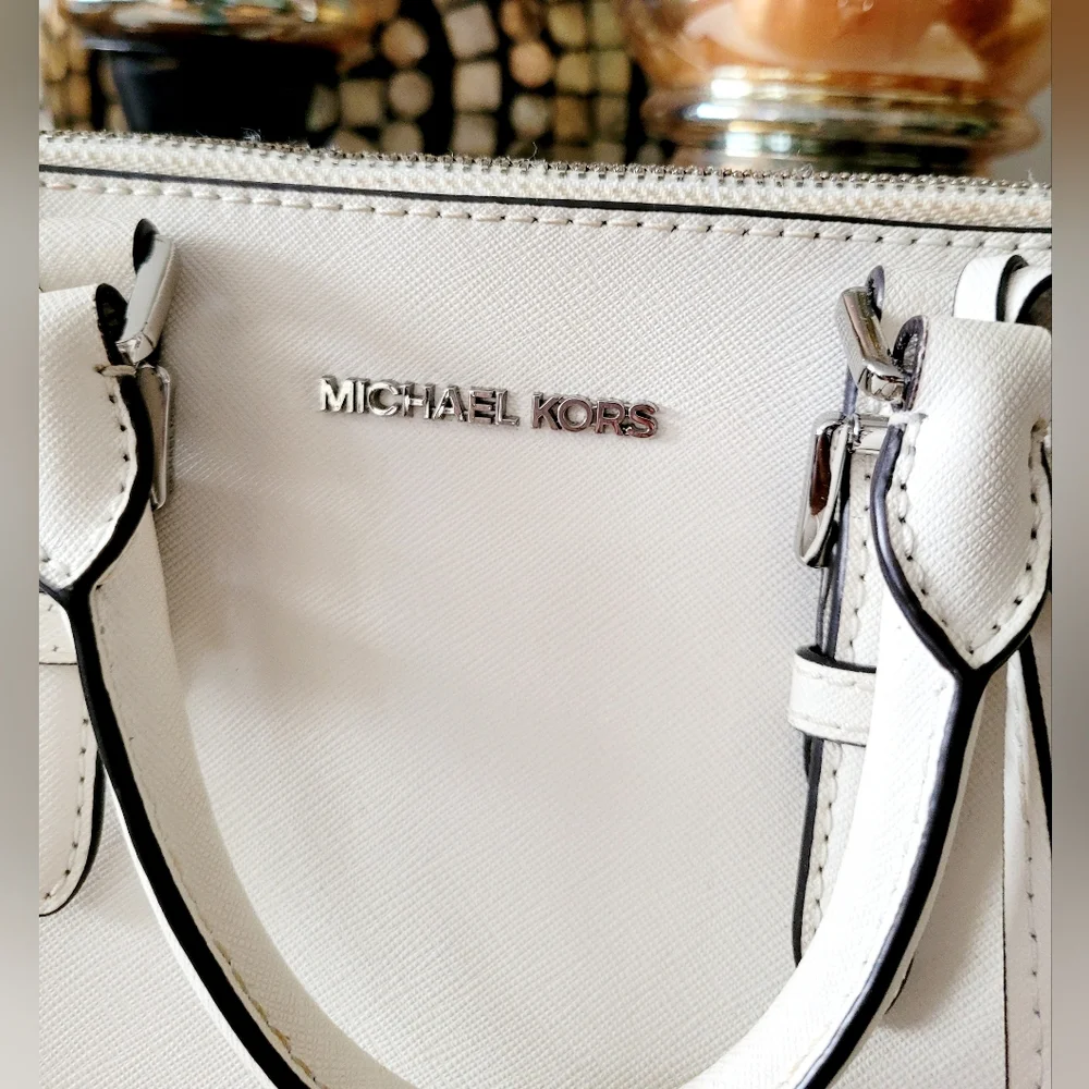 Michael Kors Ciara Optic White Crossbody/Satchel Silver Logo Medium 11